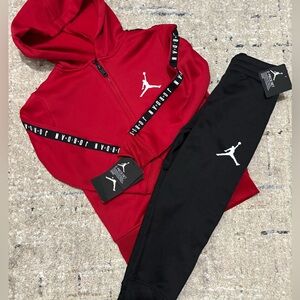 Jordan Kids Red Hoodie and Black Joggers Set